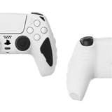 PlayVital Knight Edition White & Black Two Tone Anti-Slip Silicone Cover Skin for Playstation 5 Controller, Soft Rubber Case for PS5 Controller with Thumb Grip Caps - QSPF004