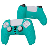PlayVital Samurai Edition Aqua Green Anti-slip Controller Grip Silicone Skin, Ergonomic Soft Rubber Protective Case Cover for PlayStation 5 PS5 Controller with Black Thumb Stick Caps - BWPF010
