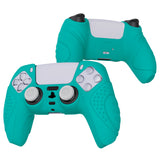 PlayVital Guardian Edition Aqua Green Ergonomic Soft Anti-slip Controller Silicone Case Cover, Rubber Protector Skins with White Joystick Caps for PS5 Controller - YHPF010