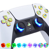 eXtremeRate Multi-Colors Luminated Dpad Thumbstick Share Home Face Buttons for PS5 Controller, Chrome Gold Classical Symbols Buttons DTF V3 LED Kit for PS5 Controller - Controller NOT Included - PFLED07G2