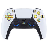 eXtremeRate Multi-Colors Luminated Dpad Thumbstick Share Home Face Buttons for PS5 Controller, Chrome Gold Classical Symbols Buttons DTF V3 LED Kit for PS5 Controller - Controller NOT Included - PFLED07G2