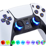 eXtremeRate Multi-Colors Luminated Dpad Thumbstick Share Home Face Buttons for PS5 Controller, Wood Grain Classical Symbols Buttons DTF V3 LED Kit for PS5 Controller - Controller NOT Included - PFLED12G2