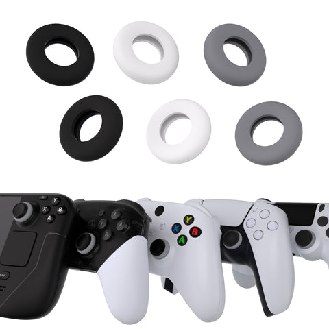 PlayVital 3 Pairs Silicone Aim Assist Target Motion Control Precision Rings for PS5, for PS4, for Xbox Series X/S, Xbox One, Xbox 360, for Switch Pro, for Steam Deck - Gray & Black & White & 3 Different Strengths - PFPJ110