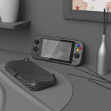 PlayVital ZealProtect Glossy Protective Case for Nintendo Switch Lite, Hard Shell Ergonomic Grip Cover for Switch Lite w/Screen Protector & Thumb Grip Caps & Button Caps - Graphite Carbon Fiber - PSLYS2002