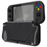 PlayVital ZealProtect Glossy Protective Case for Nintendo Switch Lite, Hard Shell Ergonomic Grip Cover for Switch Lite w/Screen Protector & Thumb Grip Caps & Button Caps - Graphite Carbon Fiber - PSLYS2002