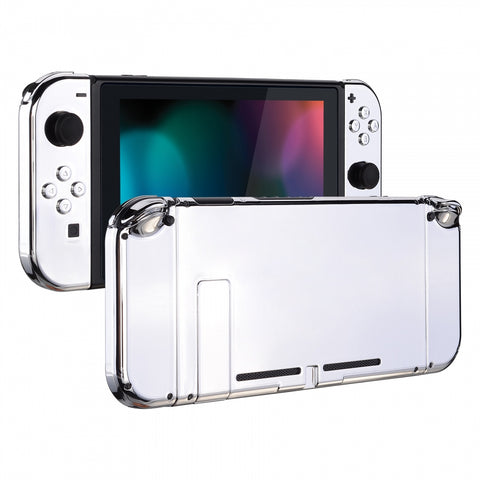 eXtremeRate Chrome Silver Handheld Console Back Plate, Joycon Handheld Controller Housing Shell With Full Set Buttons DIY Replacement Part for Nintendo Switch - QD402