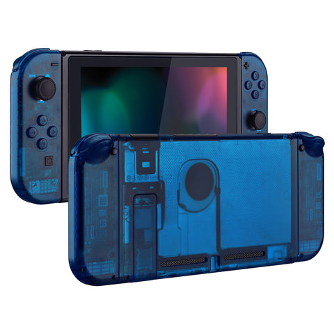 eXtremeRate Transparent Clear Blue Back Plate for NS Switch Console, NS Joycon Handheld Controller Housing with Full Set Buttons, DIY Replacement Shell for NS Switch - QM504