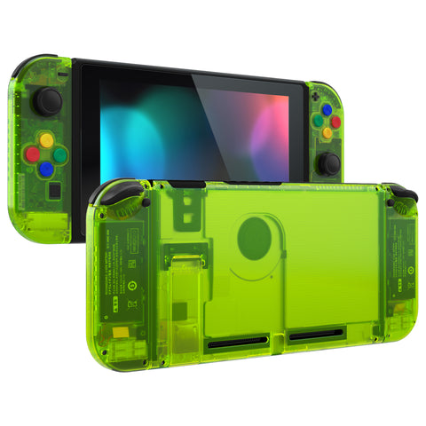 eXtremeRate Clear Lime Green Back Plate for NS Switch Console, NS Joycon Handheld Controller Housing with Full Set Buttons, DIY Replacement Shell for Nintendo Switch - QM511
