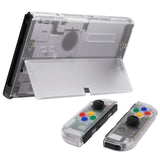 eXtremeRate Clear Custom Full Set Shell for Nintendo Switch OLED, DIY Replacement Console Back Plate & Kickstand, NS Joycon Handheld Controller Housing with Colorful Buttons for Nintendo Switch OLED - QNSOM5001
