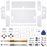 eXtremeRate Clear Custom Full Set Shell for Nintendo Switch OLED, DIY Replacement Console Back Plate & Kickstand, NS Joycon Handheld Controller Housing with Colorful Buttons for Nintendo Switch OLED - QNSOM5001