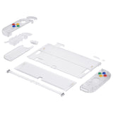 eXtremeRate Clear Custom Full Set Shell for Nintendo Switch OLED, DIY Replacement Console Back Plate & Kickstand, NS Joycon Handheld Controller Housing with Colorful Buttons for Nintendo Switch OLED - QNSOM5001