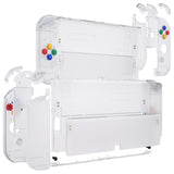 eXtremeRate Clear Custom Full Set Shell for Nintendo Switch OLED, DIY Replacement Console Back Plate & Kickstand, NS Joycon Handheld Controller Housing with Colorful Buttons for Nintendo Switch OLED - QNSOM5001
