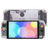 eXtremeRate Clear Custom Full Set Shell for Nintendo Switch OLED, DIY Replacement Console Back Plate & Kickstand, NS Joycon Handheld Controller Housing with Colorful Buttons for Nintendo Switch OLED - QNSOM5001