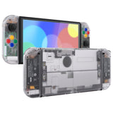 eXtremeRate Clear Custom Full Set Shell for Nintendo Switch OLED, DIY Replacement Console Back Plate & Kickstand, NS Joycon Handheld Controller Housing with Colorful Buttons for Nintendo Switch OLED - QNSOM5001
