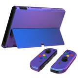 eXtremeRate Chameleon Purple Blue Full Set Shell for Nintendo Switch OLED, Replacement Console Back Plate & Metal Kickstand, NS Joycon Handheld Controller Housing & Buttons for Nintendo Switch OLED - QNSOP3001