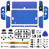 eXtremeRate Chameleon Purple Blue Full Set Shell for Nintendo Switch OLED, Replacement Console Back Plate & Metal Kickstand, NS Joycon Handheld Controller Housing & Buttons for Nintendo Switch OLED - QNSOP3001