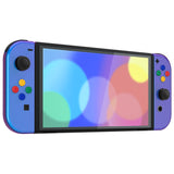 eXtremeRate Chameleon Purple Blue Full Set Shell for Nintendo Switch OLED, Replacement Console Back Plate & Metal Kickstand, NS Joycon Handheld Controller Housing & Buttons for Nintendo Switch OLED - QNSOP3001