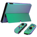 eXtremeRate Chameleon Green Purple Full Set Shell for Nintendo Switch OLED, Replacement Console Back Plate & Metal Kickstand, NS Joycon Handheld Controller Housing & Buttons for Nintendo Switch OLED - QNSOP3002