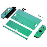 eXtremeRate Chameleon Green Purple Full Set Shell for Nintendo Switch OLED, Replacement Console Back Plate & Metal Kickstand, NS Joycon Handheld Controller Housing & Buttons for Nintendo Switch OLED - QNSOP3002