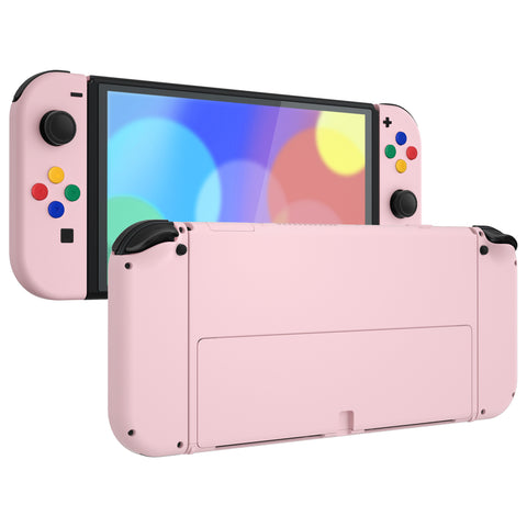 eXtremeRate Cherry Blossoms Pink Soft Touch Full Set Shell for Nintendo Switch OLED, Replacement Console Back Plate & Metal Kickstand, NS Joycon Handheld Controller Housing & Buttons for Nintendo Switch OLED - QNSOP3003