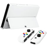 eXtremeRate White Soft Touch Full Set Shell for Nintendo Switch OLED, Replacement Console Back Plate & Metal Kickstand, NS Joycon Handheld Controller Housing & Buttons for Nintendo Switch OLED - QNSOP3005