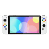 eXtremeRate White Full Set Shell for Nintendo Switch OLED, Replacement Console Back Plate & Metal Kickstand, NS Joycon Handheld Controller Housing & Buttons for Nintendo Switch OLED - QNSOP3005