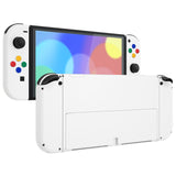 eXtremeRate White Soft Touch Full Set Shell for Nintendo Switch OLED, Replacement Console Back Plate & Metal Kickstand, NS Joycon Handheld Controller Housing & Buttons for Nintendo Switch OLED - QNSOP3005