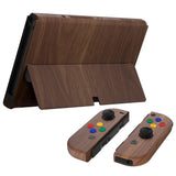 eXtremeRate Wood Grain Soft Touch Full Set Shell for Nintendo Switch OLED, Replacement Console Back Plate & Metal Kickstand, NS Joycon Handheld Controller Housing & Buttons for Nintendo Switch OLED - QNSOS2001