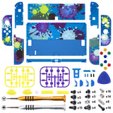 eXtremeRate Splattering Paint Full Set Shell for Nintendo Switch OLED, Replacement Console Back Plate & Kickstand, NS Joycon Handheld Controller Housing with Full Set Buttons for Nintendo Switch OLED - QNSOT001
