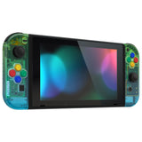 eXtremeRate Gradient Translucent Green Blue Back Plate for NS Switch Console, NS Joycon Handheld Controller Housing with Full Set Buttons, DIY Replacement Shell for Nintendo Switch - QP344