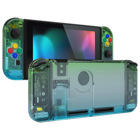 eXtremeRate Gradient Translucent Green Blue Back Plate for NS Switch Console, NS Joycon Handheld Controller Housing with Full Set Buttons, DIY Replacement Shell for Nintendo Switch - QP344