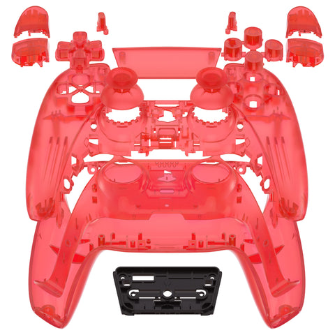 eXtremeRate Full Set Housing Shell with Buttons Touchpad Cover, Clear Red Custom Replacement Decorative Trim Shell Front Back Plates Compatible with ps5 Controller BDM-010 BDM-020 - Controller NOT Included - QPFM5002G2