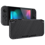 eXtremeRate Soft Touch Grip Graphite Carbon Fiber Patterned Back Plate for Nintendo Switch Console, NS Joycon Handheld Controller Housing with Full Set Buttons, DIY Replacement Shell for Nintendo Switch- QS207
