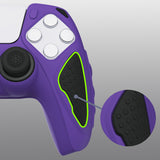 PlayVital Knight Edition Passion Purple & Black Two Tone Anti-Slip Silicone Cover Skin for Playstation 5 Controller, Soft Rubber Case for PS5 Controller with Thumb Grip Caps - QSPF006