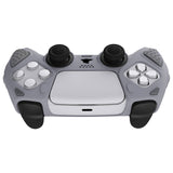PlayVital Knight Edition Metallic Gray & Dark Gray Two Tone Anti-Slip Silicone Cover Skin for Playstation 5 Controller, Soft Rubber Case for PS5 Controller with Thumb Grip Caps - QSPF011
