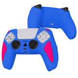PlayVital Knight Edition Primary Blue & Bright Pink Two Tone Anti-Slip Silicone Cover Skin for Playstation 5 Controller, Soft Rubber Case for PS5 Controller with Thumb Grip Caps - QSPF013