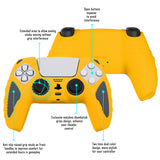 PlayVital Knight Edition Caution Yellow & Graphite Gray Two Tone Anti-Slip Silicone Cover Skin for Playstation 5 Controller, Soft Rubber Case for PS5 Controller with Thumb Grip Caps - QSPF014