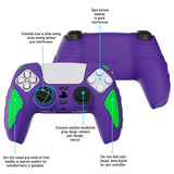 PlayVital Knight Edition Neon Genesis Purple & Green Two Tone Anti-Slip Silicone Cover Skin for Playstation 5 Controller, Soft Rubber Case for PS5 Controller with Thumb Grip Caps - QSPF015