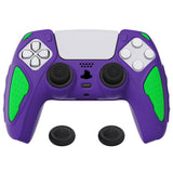 PlayVital Knight Edition Neon Genesis Purple & Green Two Tone Anti-Slip Silicone Cover Skin for Playstation 5 Controller, Soft Rubber Case for PS5 Controller with Thumb Grip Caps - QSPF015
