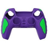 PlayVital Knight Edition Neon Genesis Purple & Green Two Tone Anti-Slip Silicone Cover Skin for Playstation 5 Controller, Soft Rubber Case for PS5 Controller with Thumb Grip Caps - QSPF015