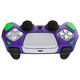 PlayVital Knight Edition Neon Genesis Purple & Green Two Tone Anti-Slip Silicone Cover Skin for Playstation 5 Controller, Soft Rubber Case for PS5 Controller with Thumb Grip Caps - QSPF015