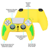 PlayVital Knight Edition Legend Yellow & Green Two Tone Anti-Slip Silicone Cover Skin for ps5 Controller, Soft Rubber Case for ps5 Wireless Controller with Thumb Grip Caps - QSPF016