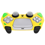 PlayVital Knight Edition Legend Yellow & Green Two Tone Anti-Slip Silicone Cover Skin for ps5 Controller, Soft Rubber Case for ps5 Wireless Controller with Thumb Grip Caps - QSPF016