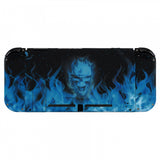 eXtremeRate Soft Touch Grip Blue Flame Skull Back Plate for Nintendo Switch Console, NS Joycon Handheld Controller Housing with Full Set Buttons, DIY Replacement Shell for Nintendo Switch - QT101