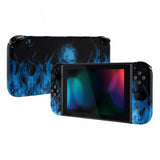 eXtremeRate Soft Touch Grip Blue Flame Skull Back Plate for Nintendo Switch Console, NS Joycon Handheld Controller Housing with Full Set Buttons, DIY Replacement Shell for Nintendo Switch - QT101