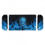 eXtremeRate Soft Touch Grip Blue Flame Skull Back Plate for Nintendo Switch Console, NS Joycon Handheld Controller Housing with Full Set Buttons, DIY Replacement Shell for Nintendo Switch - QT101