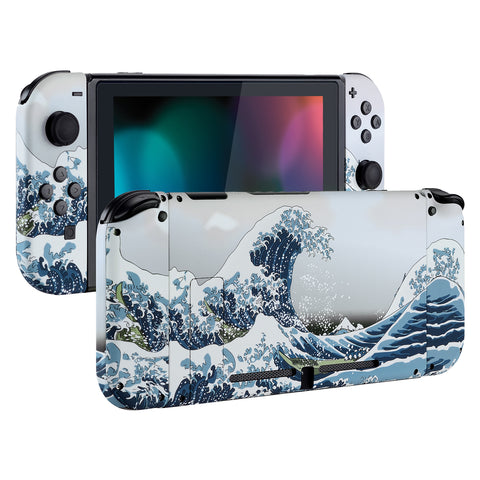 eXtremeRate Soft Touch Grip The Great Wave Back Plate for Nintendo Switch Console, NS Joycon Handheld Controller Housing with Full Set Buttons, DIY Replacement Shell for Nintendo Switch - QT104