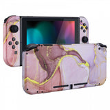 eXtremeRate Back Plate for Nintendo Switch Console, NS Joycon Handheld Controller Housing with Full Set Buttons, Cosmic Pink Gold Marble Effect DIY Replacement Shell for Nintendo Switch - QT115