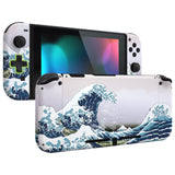 eXtremeRate Dpad Version Custom Full Set Shell for Nintendo Switch, Soft Touch Grip Replacement Console Back Plate, NS Joycon Handheld Controller Housing & Buttons for Nintendo Switch - The Great Wave - QZT1002