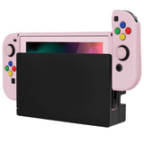 PlayVital ZealProtect Soft Protective Case for Nintendo Switch, Flexible Cover Protector for Nintendo Switch with Tempered Glass Screen Protector & Thumb Grip Caps & ABXY Direction Button Caps - Cherry Blossoms Pink - RNSYM5002